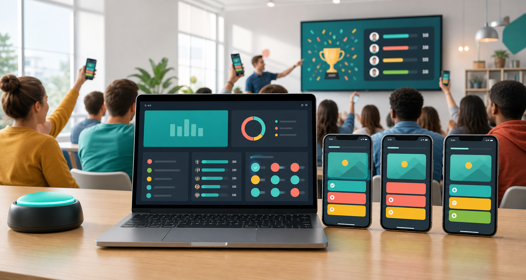 Quiz host dashboard and player phones